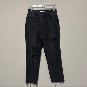 Pacsun Straight Leg Jeans Womens Size 27 Black High Rise Distressed Raw Edge